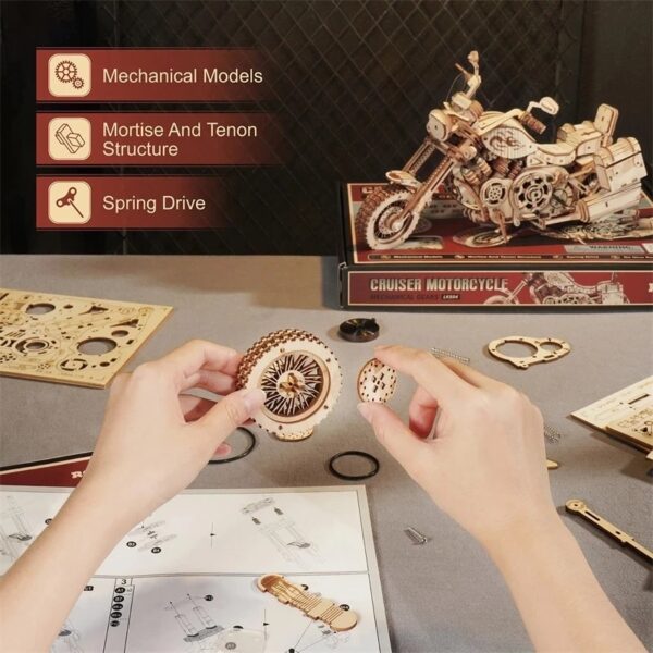 Robotime Rokr Cruiser Motorcycle DIY Wooden Model LK504 - Image 2