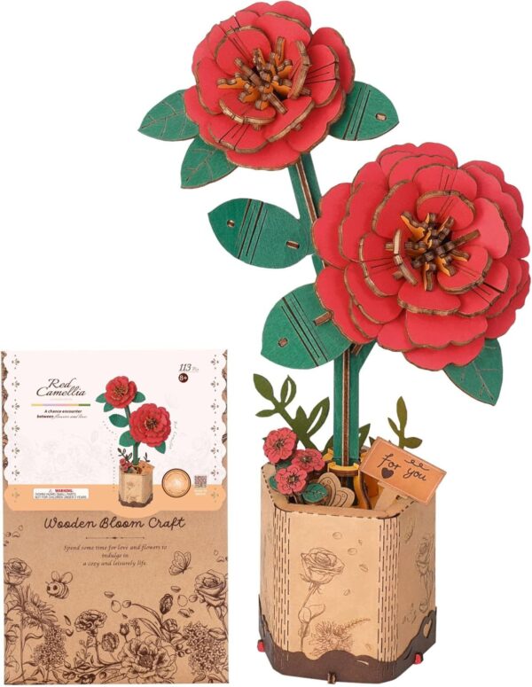 ROBOTIME 3D Puzzle Flowers Wooden Model Kits For Adults To Build, Artificial Flowers For Decoration, Home Decor Accessories Living Room, Gifts For Women On Valentine's Day, Flower Bouquet TW031 - Image 2