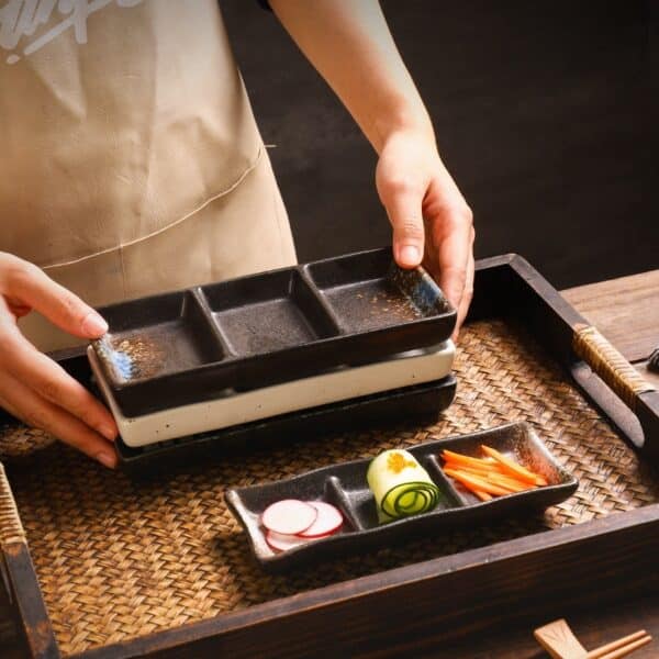 Rectangular Sauce Ceramic Three-grid Seasoning Dish - Image 4