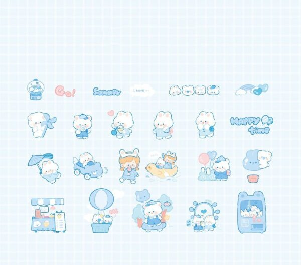 Waxy Ji Blue Continuous Series Cartoon Cute Hand Tent DIY Decorative Stickers - Image 2