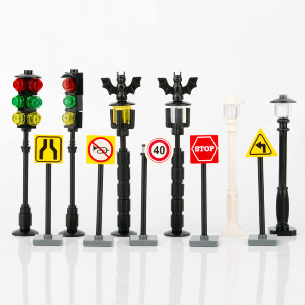 City Street View Traffic Light Signpost Accessories Small Particle Building Block Toys