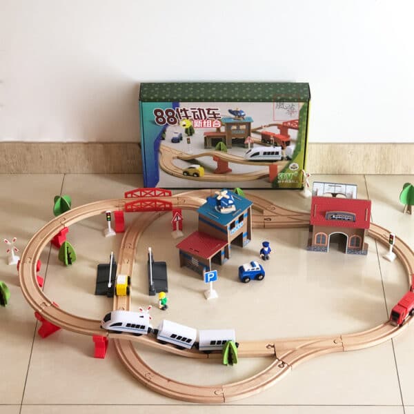 88 Pieces Of Bullet Train Children's Wooden Track Building Blocks Puzzle Match - Image 3