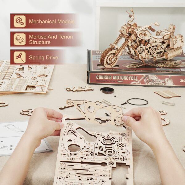 Robotime Rokr Cruiser Motorcycle DIY Wooden Model LK504 - Image 10