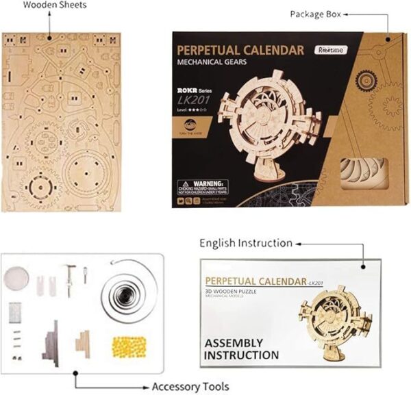 ROBOTIME 3D Puzzles Perpetual Calendar Wooden Model Kits Brain Teasers Sets LK201 - Image 5