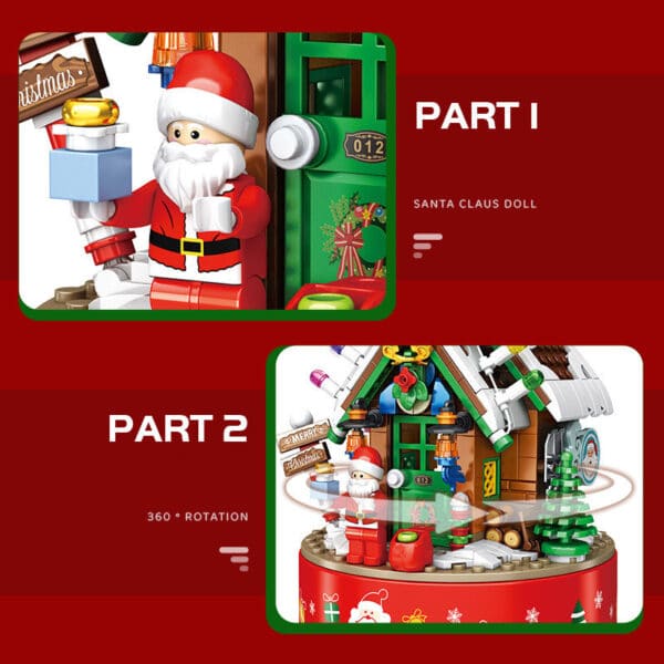 Music Box Kids Building Blocks Christmas Tree Ornaments Rotating LED Shining Music Box DIY City Bricks For Children Gift - Image 3