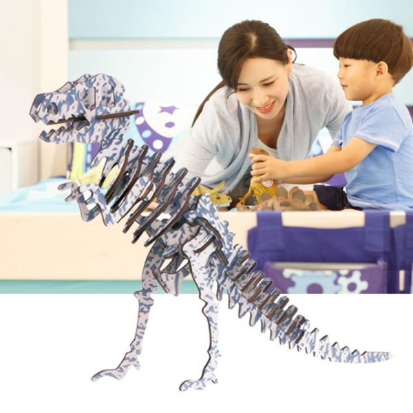 Rex Wooden 3D Puzzle Model Laser DIY Children's Puzzle Simulation Dinosaur Toys - Image 3