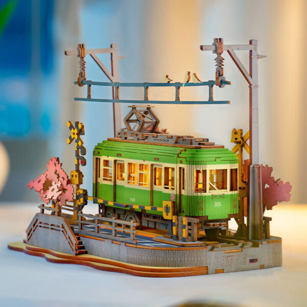 Rolife  Sakura Journey Tram Car 3D Wooden Puzzle Model Toys Teens Gift - Image 3