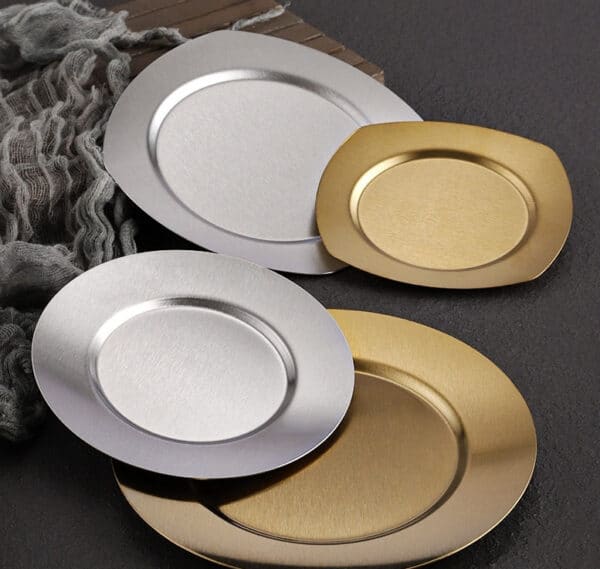 Japanese-style Western Food Golden Stainless Steel Platter Korean Flat Tray Shallow Plate Barbecue Plate