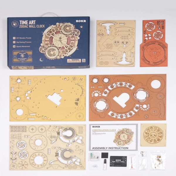 Robotime ROKR Zodiac Wall Clock 3D Wooden Puzzle Model Assembly Toys Gifts for Children Kids Teens LC601 Support Dropshipping - Image 9