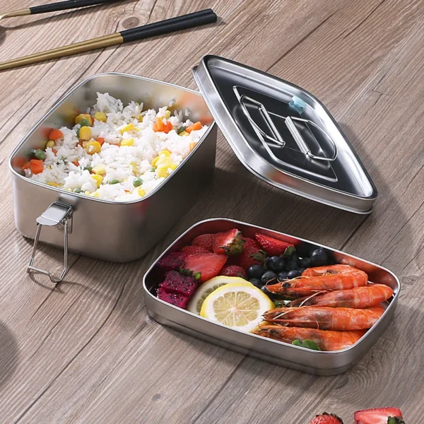 Stainless Steel Lunch Bento Box with Lid Large Capacity Double Layer Anti-Leak Food Storage Container Kitchen Tableware - Image 4