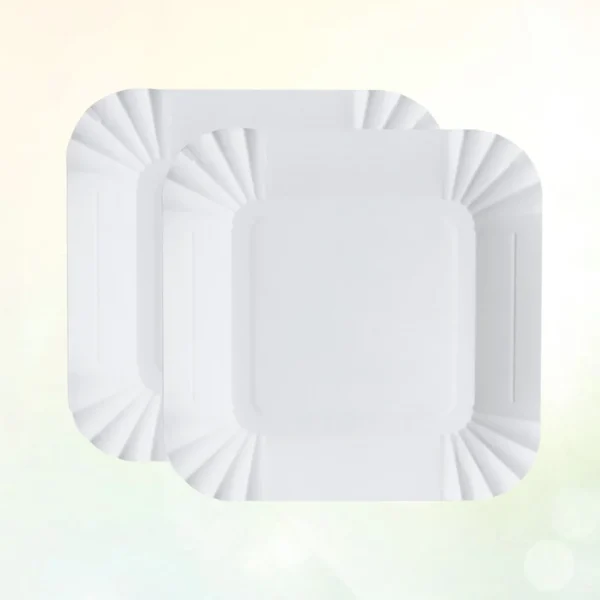 100pcs Disposable Paper Plates Square Storage Tableware Plate for Cake Dessert Fruits Snacks (White) - Image 4