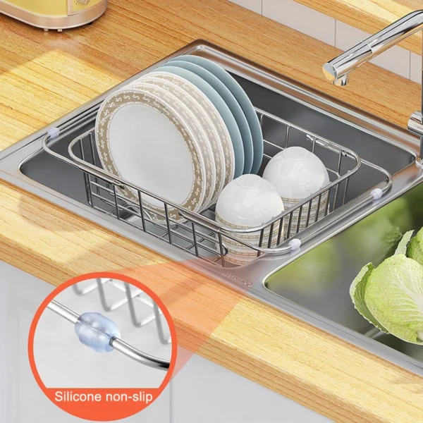 Adjustable Dish Drying Rack Stainless Steel Dish Drainer Fruit Vegetable Drainer Kitchen Sink Drain Holder Storage Rack - Image 3