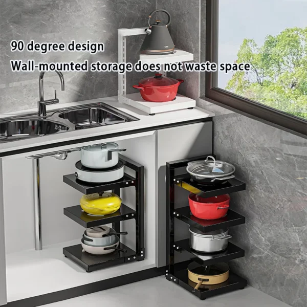 Multi-Layer Kitchen Pot Rack Adjustable Under Sink Holder Countertop Tableware Storage Shelf Save Space Household Cabinet Rack - Image 2