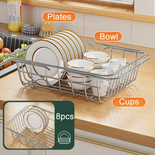 Adjustable Dish Drying Rack Stainless Steel Dish Drainer Fruit Vegetable Drainer Kitchen Sink Drain Holder Storage Rack - Image 4