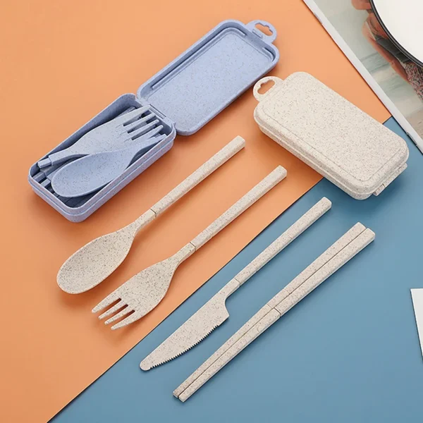 Eco-friendly Plastic Knife Fork Spoon Chopsticks Set With Storage Box Outdoor Travel Portable Tableware Kit Camping Kitchenware - Image 3