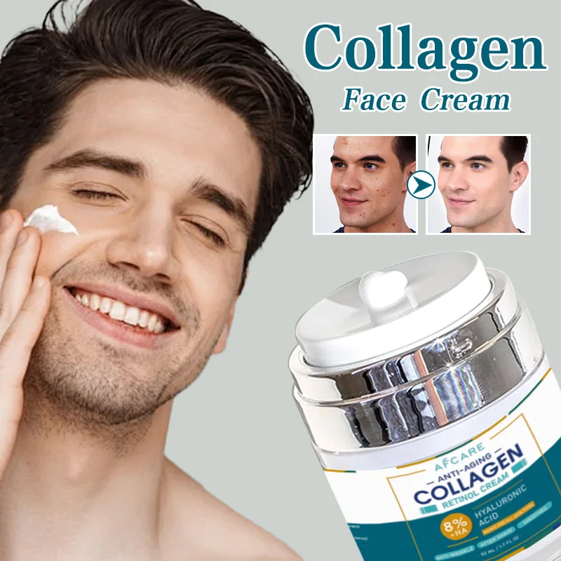 Men Face Cream 8 Percent Hyaluronic acid Moisturizer Retinol Collagen Reduce Fine Lines Night Day Anti Wrinkle Skin Care 50ML