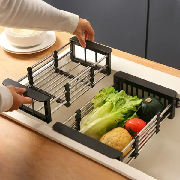 26~46cm Retractable Sink Drain Rack, Fruit Chopsticks, Vegetable Washing Basket, Household Tableware Storage, Dishwashing Water