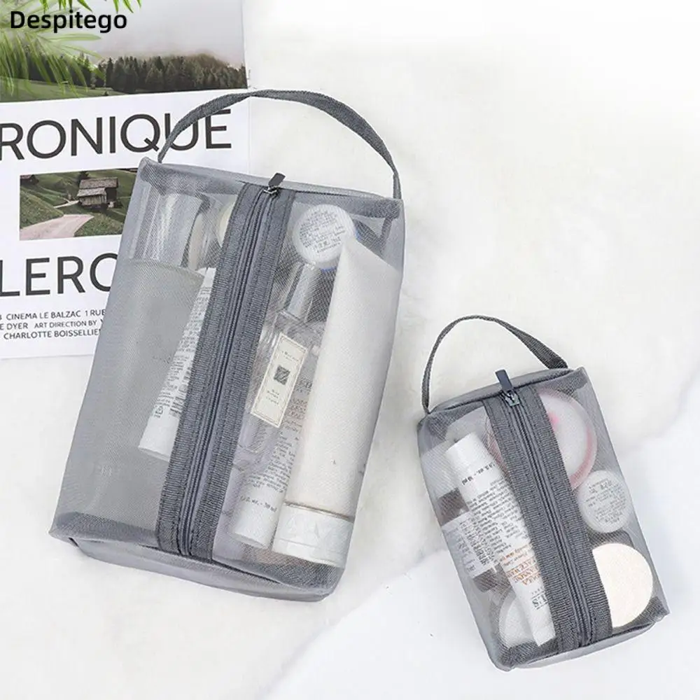 Mesh Transparent Cosmetic Bag Skin Care Storage Bag Handbag Portable Travel Wash Organizer Student Stationery Bag