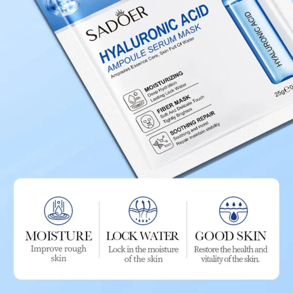 10pcs SADOER 24K Gold Vitamin C Hyaluronic Acid Face Mask Facial Moisturizing Firming Hydrating Facial Masks Skin Care Products - Image 3