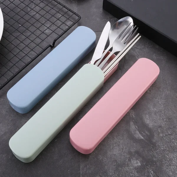 4Pcs/Set Travel Camping Cutlery Set Portable Tableware Stainless Steel Chopsticks Spoon Fork Steak Knife with Storage Case - Image 4