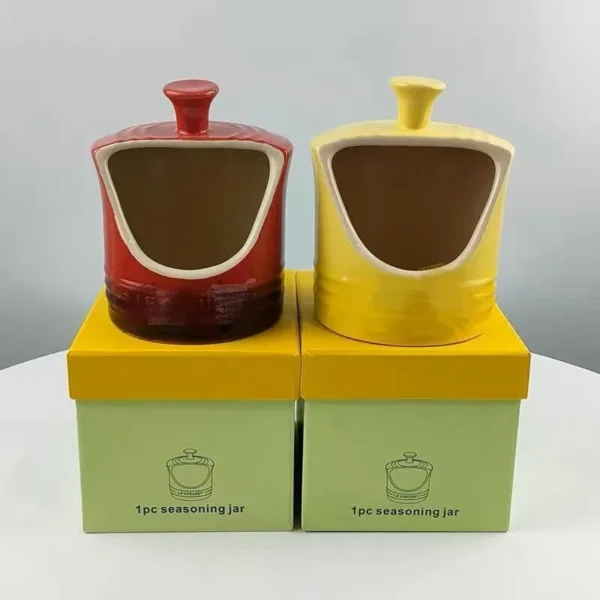 French Style Rainbow Seasoning Jar Tableware Kitchen Storage Jar Pot Lid Rack New Ceramic Home Sugar Salt Chili Jar - Image 2