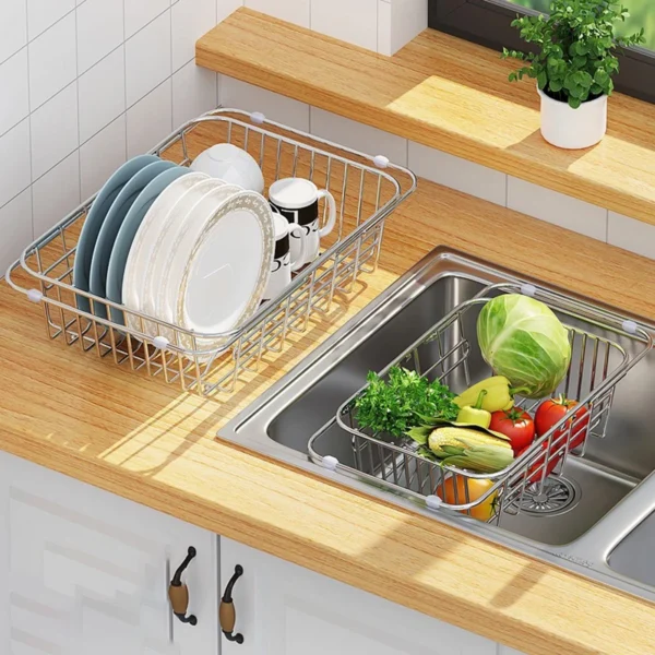 Adjustable Dish Drying Rack Stainless Steel Dish Drainer Fruit Vegetable Drainer Kitchen Sink Drain Holder Storage Rack - Image 6