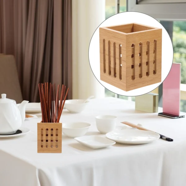 Bamboo Chopsticks Holder Holey Cutlery Organizer Tableware Drying Canister Kitchen Utensil Storage Bucket - Image 2
