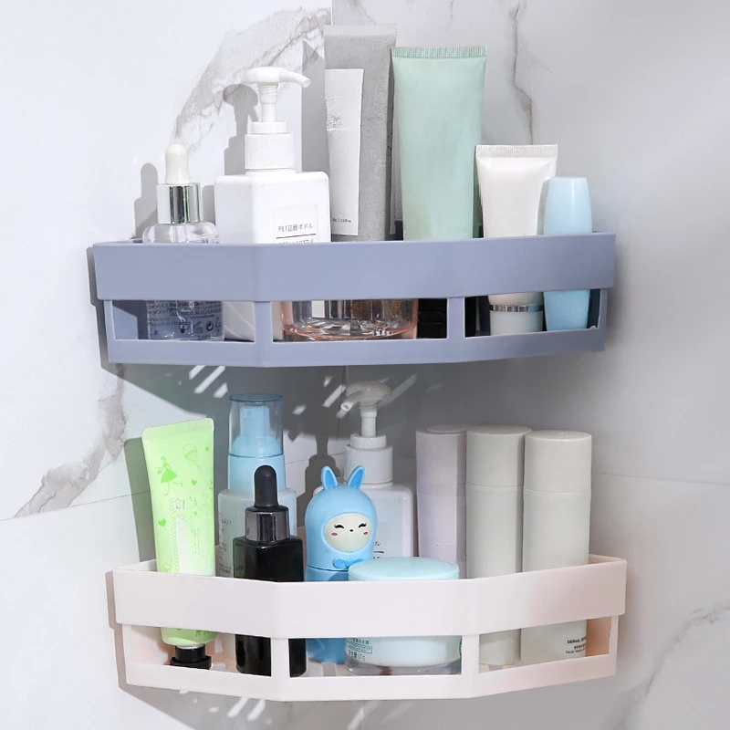 Plastic Triangle Bathroom Shelf Organizer Shampoo Gel Storage Basket Bathroom Corner Shower Rack Holder White Gray Pink