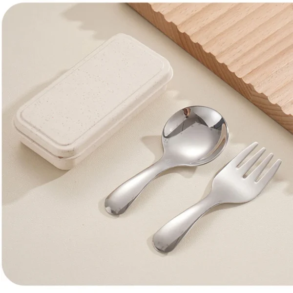 Food Grade Material 304 Stainless Steel Multifunction Tableware For Kids Children's Fork And Spoon With Storage Box Optional