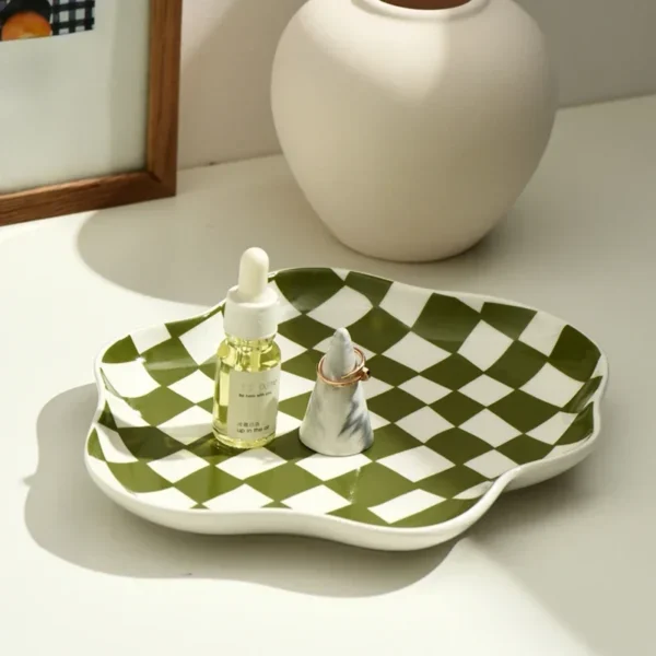 Nordic Chessboard Ceramic Plate Irregular Black and White Lattice Storage Tray Home Decoration Kitchen Supplies Retro Tableware - Image 5