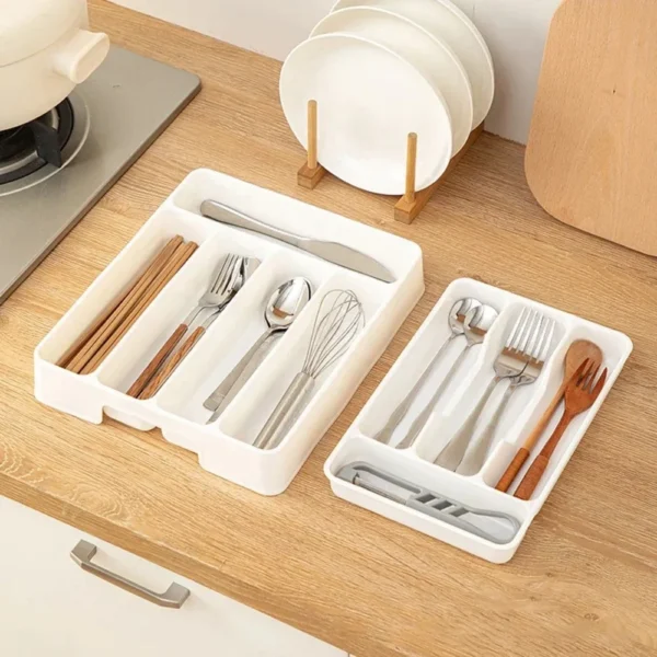 4/5 Compartments Cutlery Organizer Daily Drawer Divider Tray Rectangle Easy Clean Home Kitchen Spoon Fork Separation Box - Image 3