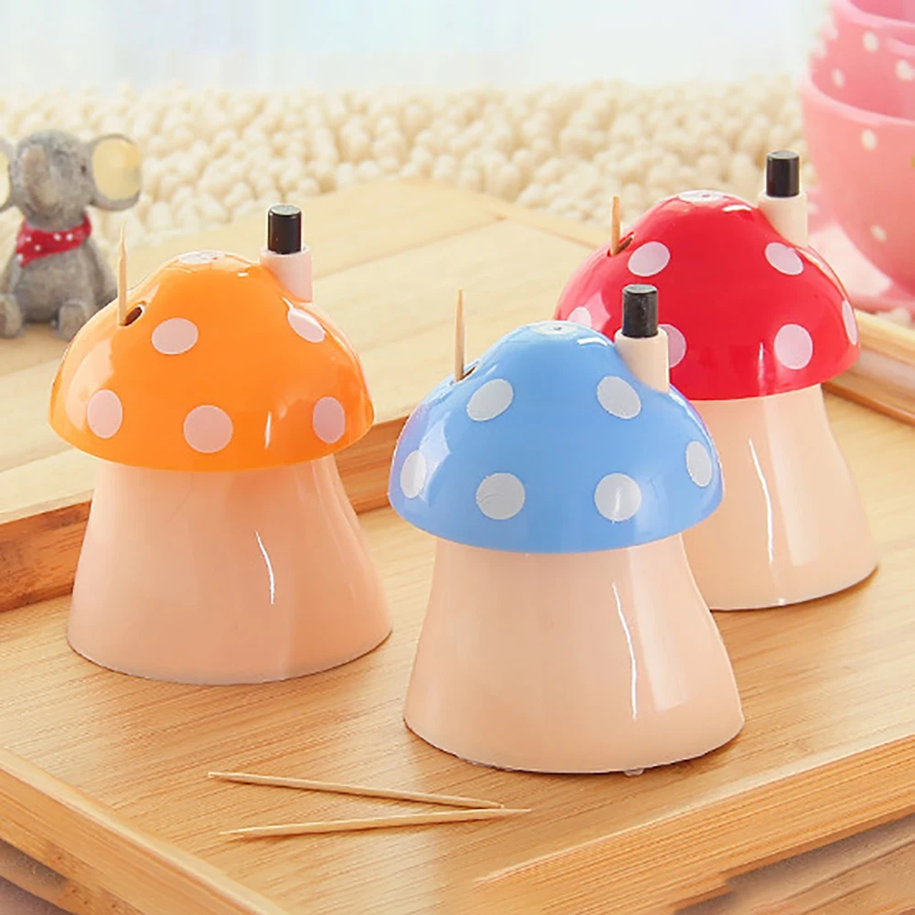 Automatic Toothpick Dispense Tableware Plastic Toothpick Storage Container Box Dust-proof Toothpick Holder Mushroom Shape