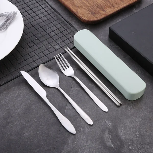 4Pcs/Set Travel Camping Cutlery Set Portable Tableware Stainless Steel Chopsticks Spoon Fork Steak Knife with Storage Case - Image 3