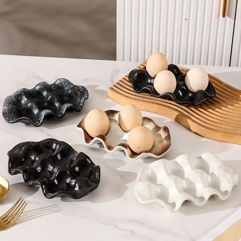 Simple Ceramic 6 Cups Egg Tray Porcelain Decorative Egg Holder Shockproof 6 Grids Cosmetic Organizer Restaurant