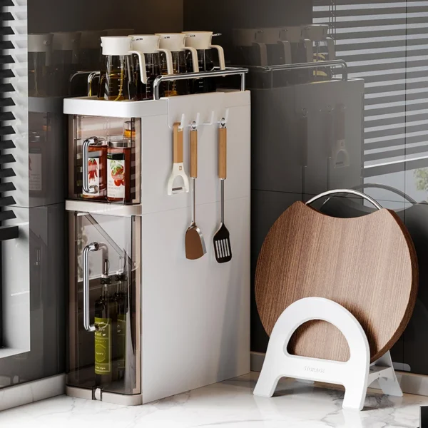2/3 Layer Kitchen Organization Storage Box Utensil Rack Pull-Out Efficient Locker With Hooks Wheels Integrated Slim Cabinet ﻿ - Image 2