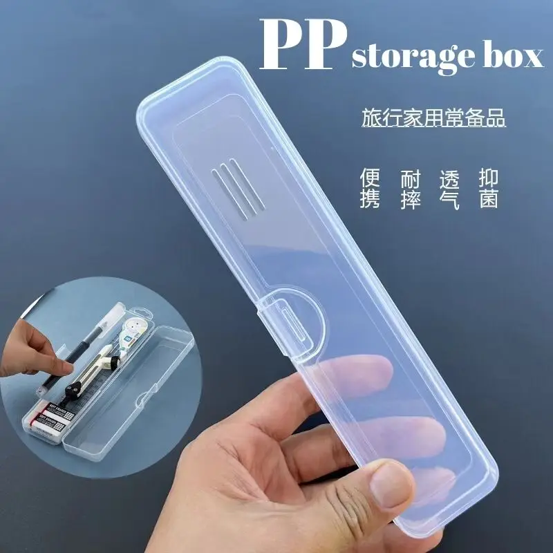 Portable Transparent Dustproof Plastic Storage Box Rectangle Case Tableware Box For Spoons Forks Straws Makeup Brush Storage Box