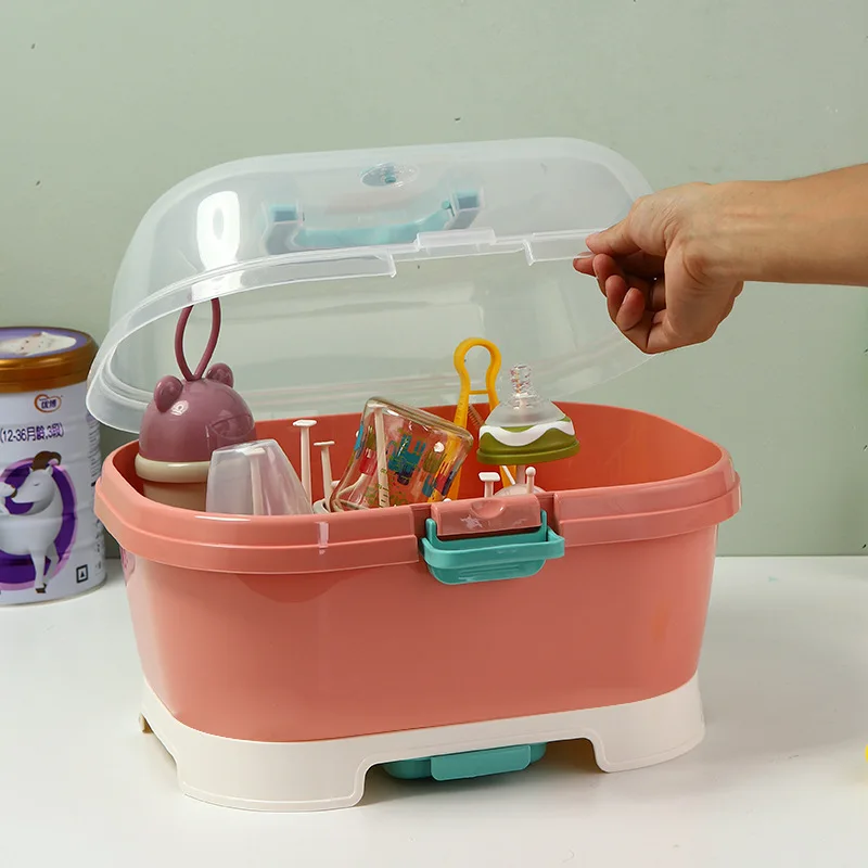 Portable Baby Bottle Drying Rack with Cover Portable Nursing Bottle Storage Box Dinnerware Organizer for Kitchen Outdoor Travel