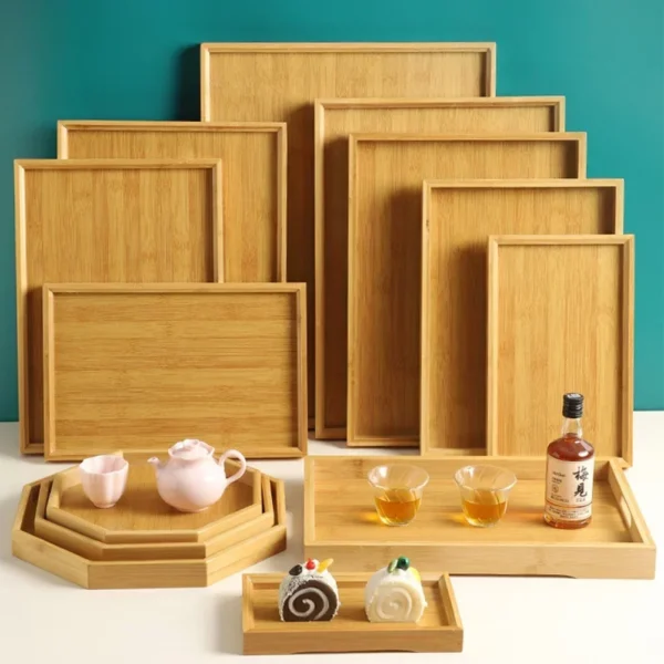 Bamboos Wood Rectangular Tea Tray Solid Wooden Tray Tea Cups Trays Stand Tray For Kitchen Party Tea Bar Storage Tray Tableware
