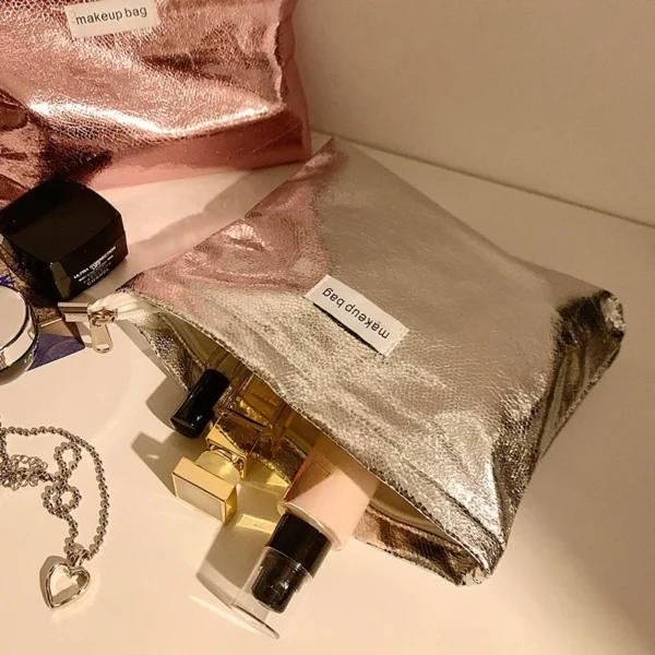 Sequin Portable Toiletries and Skin Care Products Storage Bag Storage Bag New Shiny Sequin Silver Champagne Clutch Cosmetic Bag - Image 2
