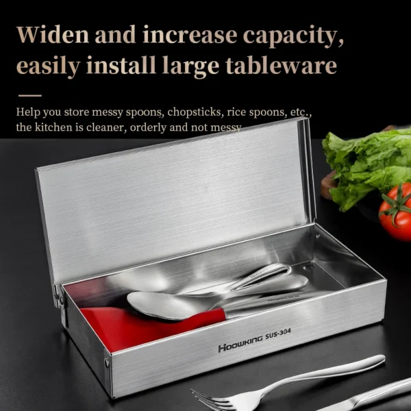 Stainless Steel Cutlery Storage Box Chopstick Fork Spoon Knife Travel Tableware Storage Case Home Camping Cutlery Box With Lid - Image 2
