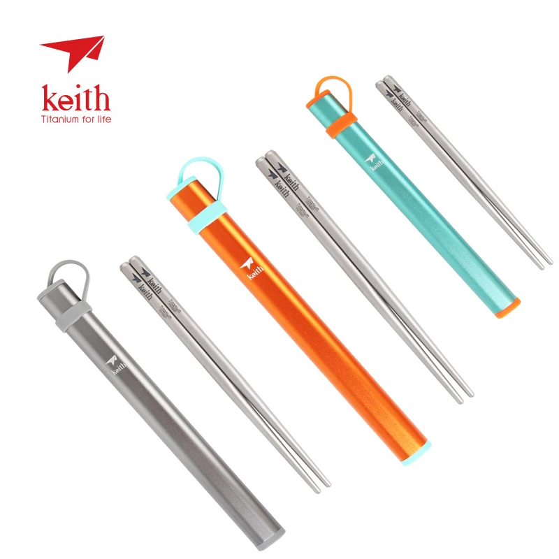 Keith Titanium Hollow Square Chopsticks Camping Traveling Picnic Food Chop Sticks With Colorful Storage Tubes Outdoor Tableware