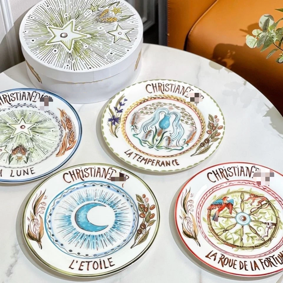 10 inch European Retro Personalized Western Food Plate Moon Sun Series Cold Steak Plate Ceramic Tableware Gift Decorative Tray