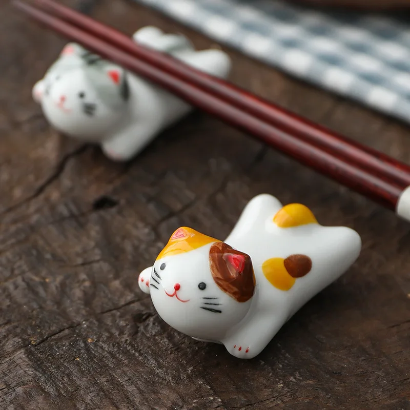 Ceramic Cat Shape Chopsticks Rack Kitchen Tableware Holder Stand Spoon Fork Pillow Storage Rack