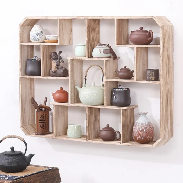 Chinese-style Solid Wood Bogu Rack Wall Hanging Duobaoge Living Room Wall Rack Simple Modern Display RackTeapot Floating Shelves - Image 5