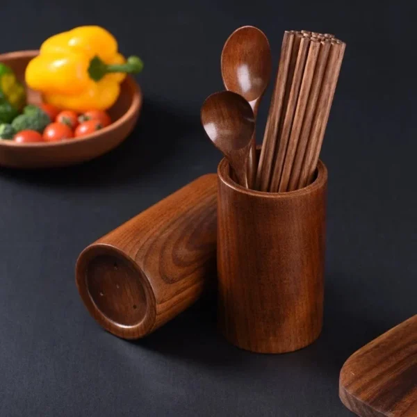Bamboo Wooden Chopstick Cylinder Tableware Drainage Chopstick Rack Kitchen Storage Container Bamboo Restaurant Supplies - Image 4