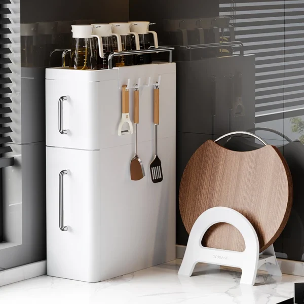 2/3 Layer Kitchen Organization Storage Box Utensil Rack Pull-Out Efficient Locker With Hooks Wheels Integrated Slim Cabinet ﻿ - Image 6