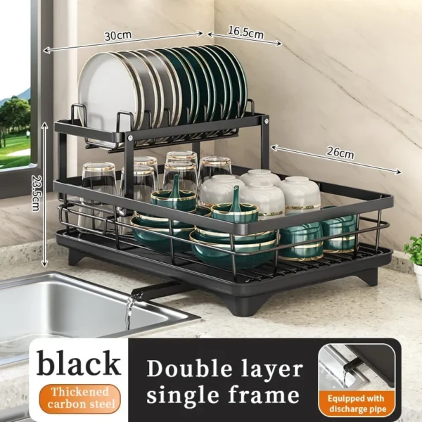 2-Tier Dish Drying Rack With Drainer Anti-Rust Kitchen Counter Tableware Drainboard Storage Organizer Supplies For Dishes - Image 3