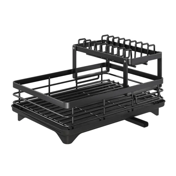 Double-layer Kitchen Dish Bowl Drying Rack with Drainboard Countertop Dinnerware Organizer Chopsticks Chopping Basket Drain - Image 6