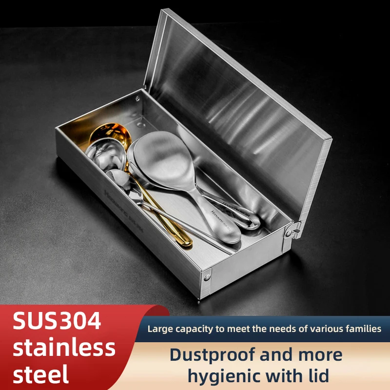 Stainless Steel Cutlery Storage Box Chopstick Fork Spoon Knife Travel Tableware Storage Case Home Camping Cutlery Box With Lid