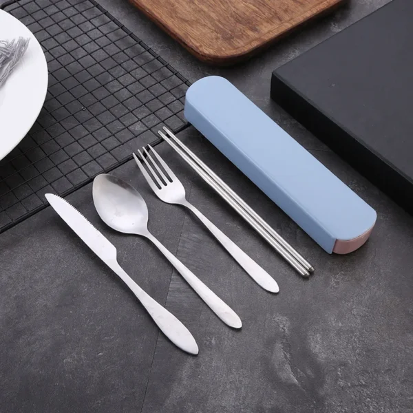 4Pcs/Set Travel Camping Cutlery Set Portable Tableware Stainless Steel Chopsticks Spoon Fork Steak Knife with Storage Case - Image 2